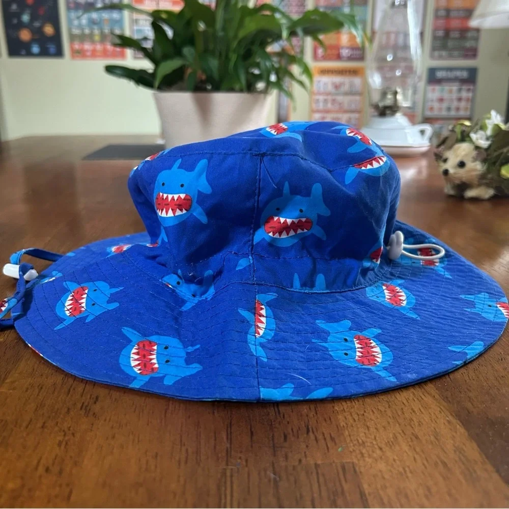 Shark Sun Hat UPF 50 • 3–5T • Adjustable/Removable Strap • Beach & Pool Ready 🦈